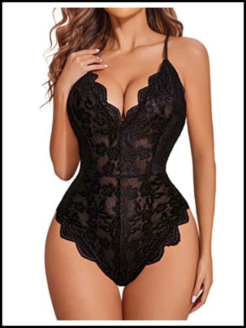 Lace Teddy Bodysuit Snap Crotch Adjustable Straps Sleepwear
